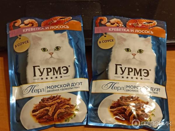 Отзыв о Влажный корм для кошек Gourmet "Морской дуэт" Креветка и лосось ...
