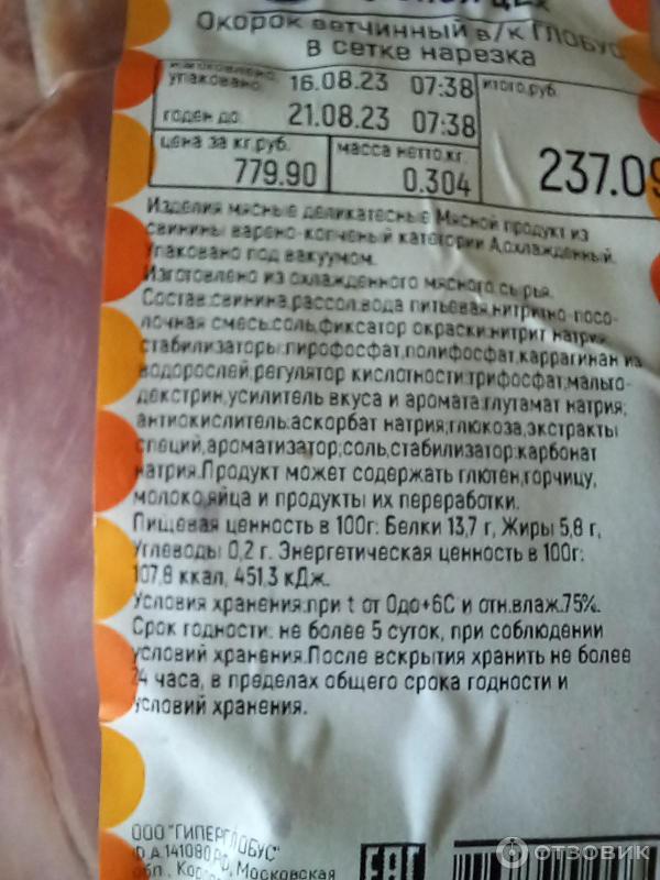 Отзыв о Окорок ветчинный "Глобус" | Для бутербродов подходит отлично